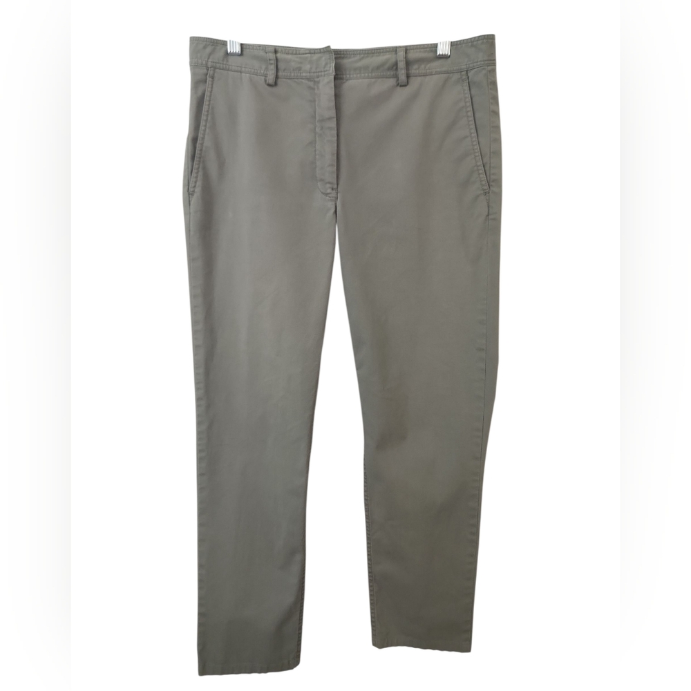 Theory Women's Light Olive Green Boyfriend Pant Casual Cotton Twill Size 4